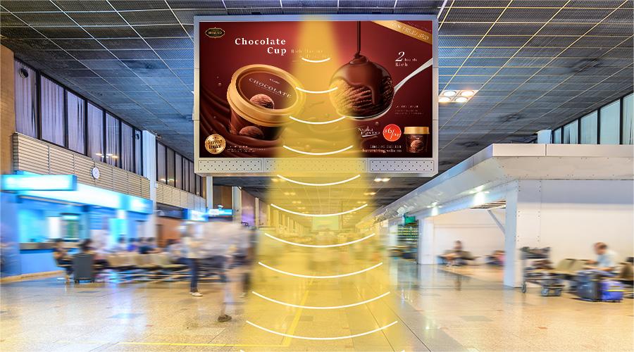 廣告數(shù)字標(biāo)牌定向音響，定向發(fā)聲示意圖