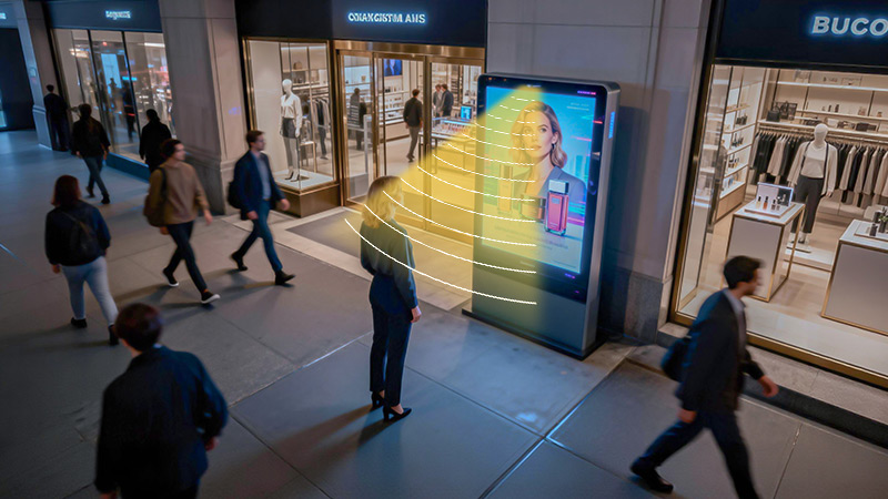 戶外美妝大屏集成定向揚聲器，定向發(fā)聲，不干擾周圍聲環(huán)境